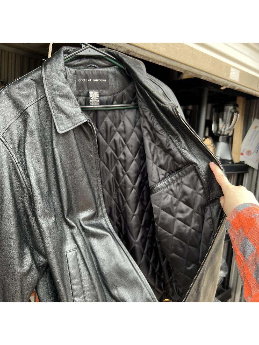 Croft & Barrow Black Leather Jacket with Quilted Lining